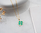 925 ayar pırlanta yonca kolye<rose,gold,rodaj<gümüş kolye