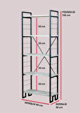 DEKORATİF BEYAZ AHŞAP RAFLI METAL KİTAPLIK ÇOK AMAÇLI 5 RAFLI DOLAP MATKAPSIZ KOLAY KURULUM
