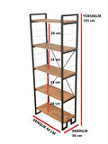 DEKORATİF AHŞAP RAFLI METAL KİTAPLIK ÇOK AMAÇLI 5 RAFLI DOLAP MATKAPSIZ KOLAY KURULUM