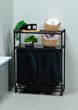 DEKORATİF KİRLİ SEPETLİ BANYO DOLABI 2 RAFLI 2 BÖLMELİ ÇAMAŞIR SEPETİ BANYO DÜZENLEYİCİ ORGANİZER