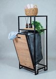 DEKORATİF KİRLİ SEPETLİ BANYO DOLABI AHŞAP RAFLI METAL GÖVDELİ 2 RAFLI ÇAMAŞIR SEPETİ BANYO DÜZENLEYİCİ ORGANİZER