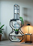 DEKORATİF SİYAH METAL KİTAPLIK BEYAZ AHŞAP RAFLI GİTAR ÜNİTE ÇOK AMAÇLI SALON OFİS DÜZENLEYİCİ