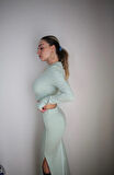 Maison La Femme Basic Su Yeşili Maxi Etek Crop Kazak Takım