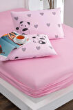 180x200 Pembe Panda  2 Adet Yastık Kılıflı Lastikli Çarşaf