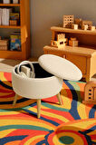 VALORA Teddy Peluş Oval Sandıklı Puf – Ahşap Ayaklı Retro Dekoratif Bench