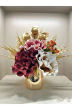 Yapay Çiçekli Gold Metal Vazo No:5