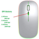 Tablet Bilgisayar Uyumlu Şarjlı Rgb 2.4ghz Kablosuz Bluetooth Mouse Sessiz Tıklama Dual Mode Slim