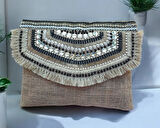 El Yapımı Boncuk İşlemeli Kadın Porföy Clutch El Kol Omuz Çantası