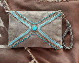 El Yapımı Boncuk İşlemeli Kadın Portföy Clutch El Çantası 