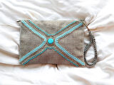 El Yapımı Boncuk İşlemeli Kadın Portföy Clutch El Çantası 