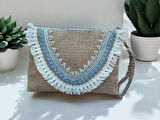 El Yapımı İnci Boncuk İşlemeli Kadın Portföy Clutch El Çantası