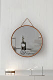 Mirora Yuvarlak Dekoratif Duvar Aynası | Boyalı Ahşap Çerçeveli | 48cm | Meşe