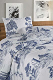 Vintage Blu %100 Pamuk Çift Kişilik Nevresim Takımı