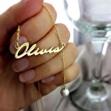 Vaoov 925 Ayar Gümüş İnci Sallantılı İsim Kolye