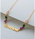 Vaoov 925 Ayar Gümüş İsimli Renkli Damla Taşlı Kolye