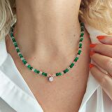 Vaoov 925 Ayar Gümüş Yeşil Jade Taşlı Tektaş Kolye