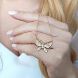 925 Ayar Gümüş Kadın Taşlı Kelebek Kolye