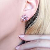 Vaoov 925 Ayar Gümüş Pembe Taşlı Lotus Çiçeği Küpe