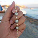 Vaoov 925 Ayar Gümüş Gold Su Yolu Nazar Bileklik