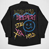 Breath Deeper ! Yazılı Unisex Tasarım Cepli Gömlek