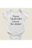 Dayıma Yakışıklı Rakip Lazımdı Ben Geldim ! Yazılı Pamuklu Yumuşak Unisex Çıtçıtlı Body Zıbın