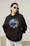 Avengers Kaptan Amerika Baskılı Unisex Oversize Hoodie
