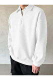 Polo Yaka Yarım Fermuarlı Unisex Oversize Sweatshirt