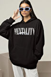 Mentality Baskılı Unisex Oversize Tasarım Hoodie