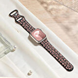 Apple watch 10 42MM 6 7 8 9 Se Uyumlu 38-40-41MM Leopar Desenli Silikon Spor Kordon