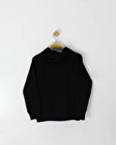 Denim Baskılı Uzun Kollu Sweat-Shırt - Siyah
