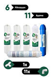 Su Arıtma 6 Filtre 11 Aşama Alkalin Filtre Takımı 6 Filtre 11 Aşama Mineral Filtre Seti Membransız