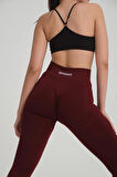 Bordo Kalçası Büzgülü Push Up Kalça Şekillendirici Fitness Yoga Yüksek Bel Spor Kadın Tayt