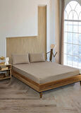 Pamuklu Çizgili Saten Çift Kişilik Lastikli Çarşaf Takımı 180x200 Cm 2 Adet Yastık Kılıfı 50x70 Cm Kahverengi