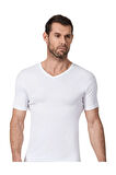 3 Çift Beyaz Renk Namaldi Ribana V Yaka Yarım Kol Atlet