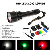 Profesyonel P50'Led 3.000 Lümen  Şarjlı Av Feneri Watton Wt-150