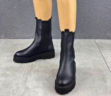 Kadın Kalın Taban Siyah  Hafif Eva Taban Lastikli Günlük Postal Bot  