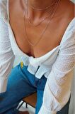 Kadın Üçlü Şeri Zincir Kolye Silver Katmanlı Kolye Choker Uzun Çoklu Kolye
