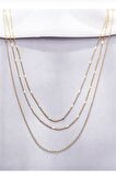Kadın Üçlü Şeri Zincir Kolye Gold Kaplama Katmanlı Kolye Choker Uzun Çoklu Kolye