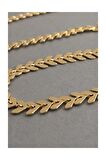 Happy yaprak  Balık Sırtı Zincir Tasma Kolye Gold