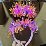 Pembe Renk Pembe Işıltılı Püsküllü Led Işıklı Parlak Hologramlı 25x12 cm