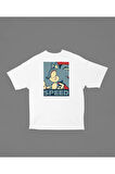 Speed Sonic Karakter Baskılı Unisex Oversize Tişört