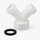 Plastik Y Çatal Bağlantı Aparatı + Conta | Çamaşır Makinesi Musluğu İçin 3/4 inç Su Dağıtıcı