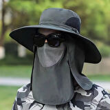 Buffer® Güneş Koruyuculu Nefes Alabilen Maskeli Ve Boyun Kapaklı Geniş Kenarlı Balıkçı Şapkası