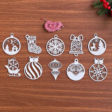 Buffer® 10 Parça Kırmızı Beyaz İpli Karışık Model Ahşap Yılbaşı Ağaç Süsü