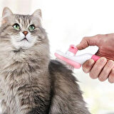 Buffer® Kedi Köpek Tüy Toplayıcı Kendini Temizleyebilen Ergonomik Saplı Evcil Hayvan Tarağı Pembe