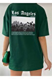 los angeles sırt baskılı o yaka oversize unisex basic t-şhirt