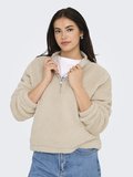 Only Kadın Yarım Fermuarlı Peluş Bej Sweatshirt - 15311631