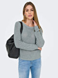 Only Kadın Yuvarlak Yaka Regular Fit Mavi Örgü Kazak - 15113356