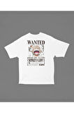 Monkey D Luffy Wanted Baskılı Unisex Tişört, Oversize Anime Tişört