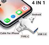 Usb Bellek Flash Bellek 256gb 128gb Otg Dört Bağlantı Noktası: Lightning Tip C Micro Usb